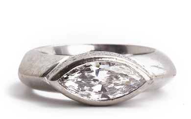 Hartmann's: A diamond ring set with a marquise-cut diamond weighing app. 1.18 ct. and brilliant-cut diamonds, totalling app. 1.82 ct. E-G/VVS-VS. Certificate.