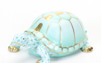 Herend Guild Green Fishnet "Box Turtle" Porcelain Figurine, 2007
