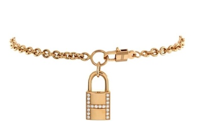 Hermes Amulettes Cadenas Pendant Bracelet 18K Rose Gold with Diamonds
