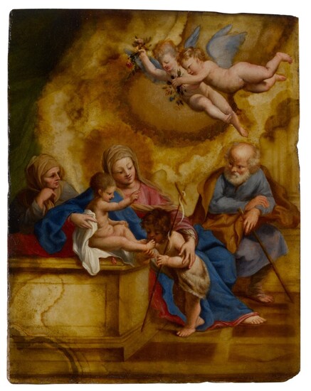 Holy Family with the young John the Baptist, Saint Elizabeth and two angels , Circle of Guido Reni