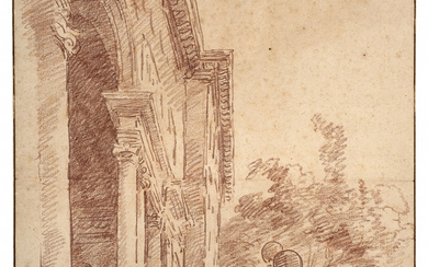 Hubert ROBERT Paris, 1733 - 1808 Vue de la façade orientale de la villa Médicis à Rome