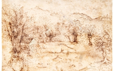 ITALO-FLEMISH SCHOOL, CIRCA 1550 | A WOODED LANDSCAPE WITH COTTAGES ALONG A HILLSIDE