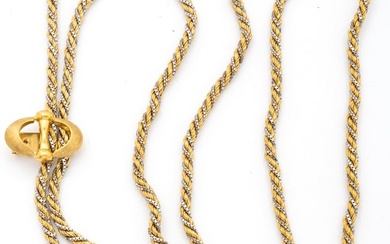 Ilias Lalaounis (Greece) 18k Yellow & White Gold Rope Twist Tassel Necklace, L 45" 83g
