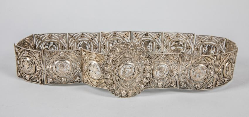 Important Antique Egyptian Sterling Silver Revival Belt