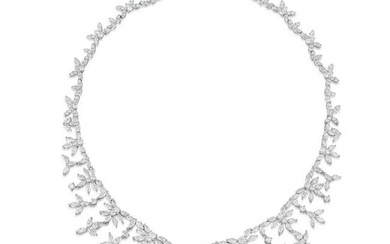 Impressive Floral Motif Diamond Fringe Necklace