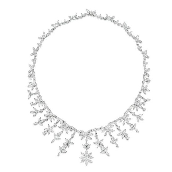 Impressive Floral Motif Diamond Fringe Necklace