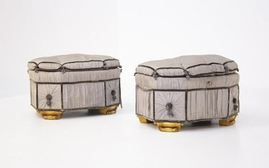 Italian Poufs Container Gray in Gilded Wood and Silk