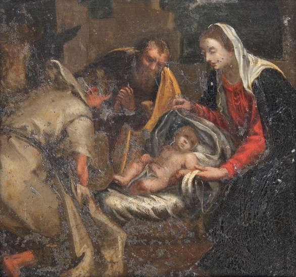 Italian School 18th Century, Adoration of Christ, oil on tin