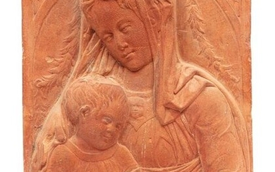 Italian Terracotta Wall Plaque Madonna & Child