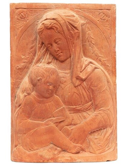Italian Terracotta Wall Plaque Madonna & Child