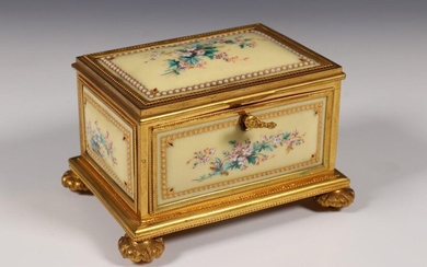 Italy, gold-plated metal enamel jewelry box, with painted...