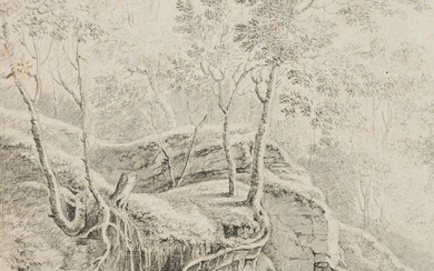 J. ERMELS (1641-1693) Circle, Trees on a rocky slope, around 1690, Charcoal