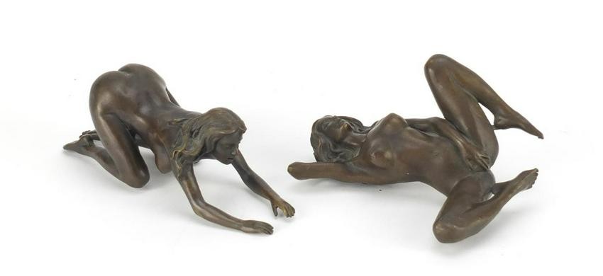 J Patoue, two erotic patinated bronzes of nude females