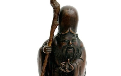Japanese Patinated Bronze Figure God of Longevity Shouxing / Shoulao Sculpture