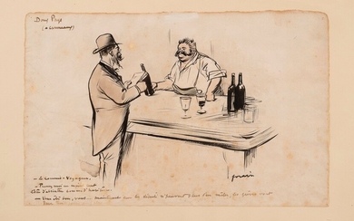 Jean-Louis FORAIN (1852-1931) Les buveurs d’absinthe Encre 25 x 40 cm. (taches)