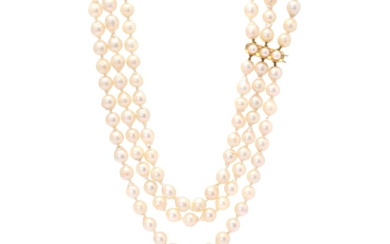 Jewellery Pearl necklace PEARL NECKLACE, 3-row, cultured pearls, clasp...