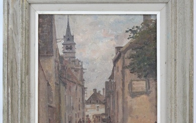 Jules Félix BRIEN (1871- 1945) : vue de village. Huile sur toile. Signé en bas...