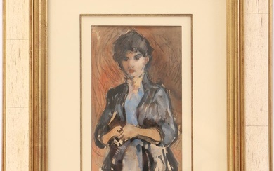 Kees van Dongen (1877-1968), Poserende vrouw, aquarel 29x15 cm in een...