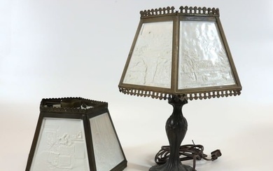 LAMP WITH LITHOPHANE SHADE (SCENES OF PATERSON, NJ)