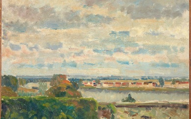 Abel LAUVRAY Paysage de bord de Seine, environs de Vétheuil Huile sur toile h:38.0 CM,...