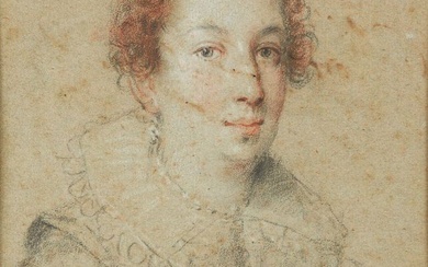 LEONI Ottavio (Rome 1578-1630) Portrait de Marchesa Bevilacqua Trois crayons sur papier bleu Haut. :...