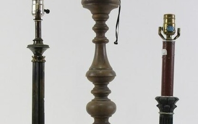 LOT OF THREE BRASS CANDLESTICK LAMPS