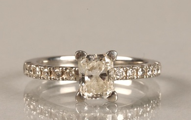 Ladies platinum 0.75 carat diamond solitaire ring with diamo...