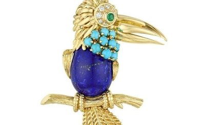 Lapis Lazuli and Turquoise Toucan Brooch, French