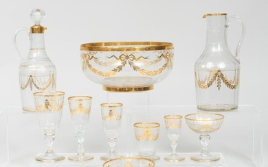 Large Group of Bavarian Gilt-Decorated Glass Tablewares