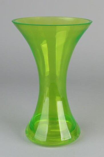 Large old Anna green glass vase. Uranium glass.