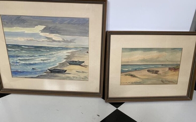 NOT SOLD. Lars Nielsen: “Løkken” and “Hirtshals”. Signed Lars Nielsen 1941 and 1961. Water colour on paper. 41 x 48 and 31 x 40 cm. (2) – Bruun Rasmussen Auctioneers of Fine Art