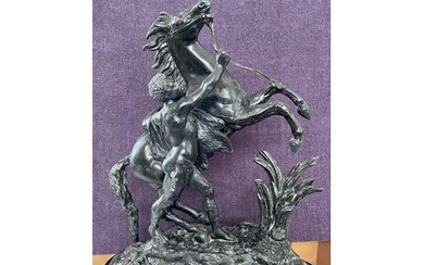 Late 19th Century Large Taming of wild horse Spelter Statue
