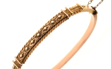 Late 19th century 9ct rose gold hinged bangle