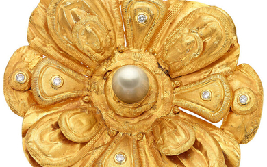 Lisa Sotilis Diamond, South Sea Cultured Pearl, Gold Pendant-Brooch...