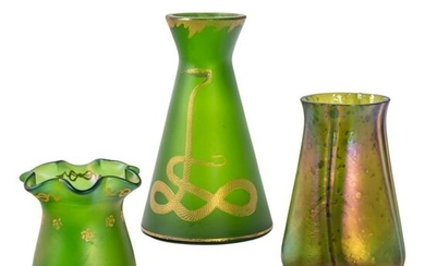 Loetz Style Studio Art Glass Iridescent Vases LOT