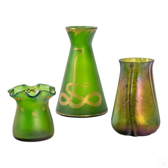 Loetz Style Studio Art Glass Iridescent Vases LOT
