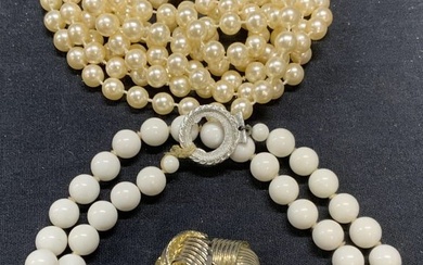 Lot 3 Faux Pearl & White Necklaces, More