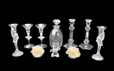 Lot of 10 Assorted Glassware Pcs, Lalique Decanter, Daum Teddy Bear, Pair Venetian Glass