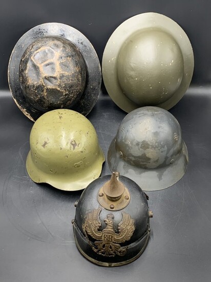 Lot of 5 Vintage War Helmets Pickelhaube, Spanish