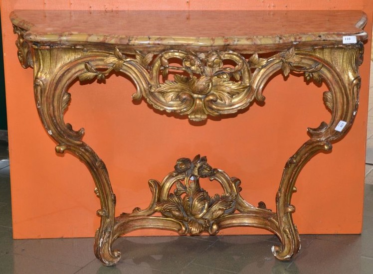 Louis XV stuccoed gilded wood console table -...