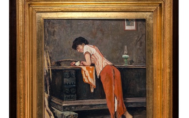 Ludovico Pogliaghi (Milano, 1857 - Varese, 1950), Donna con pulcino.