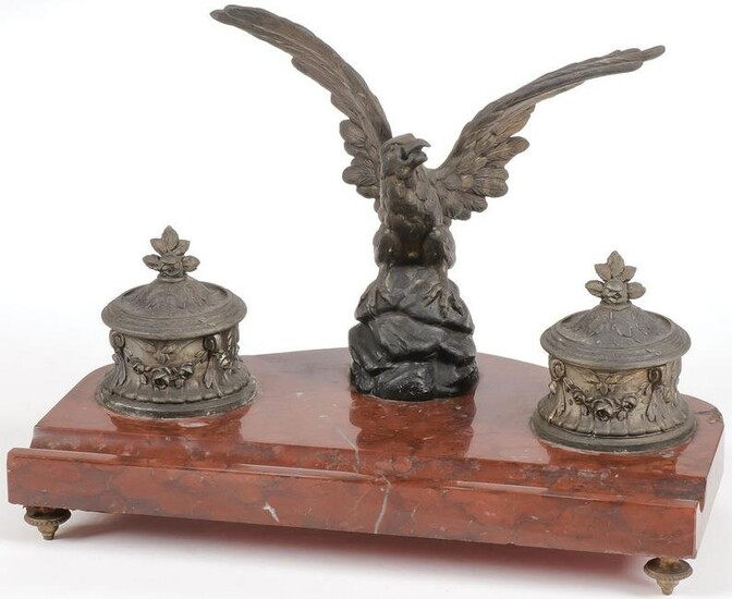 MARBLE DESK INKWELL STAND 19TH C