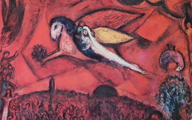 MARC CHAGALL. After. Composition with flying bridal couple, Print, signed in print.