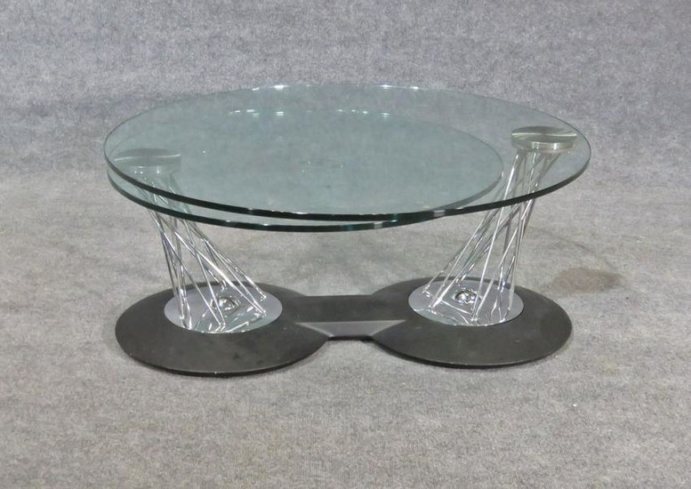 MID CENTURY MODERN GLASS TOP SWIVEL TABLE