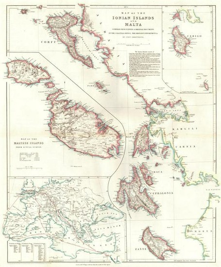 Map of the Ionian Islands and Malta
