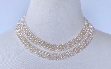 Marina J. Lace Woven Pearl Sautoir with Diamond & Solid 14k Yellow Gold Tassel