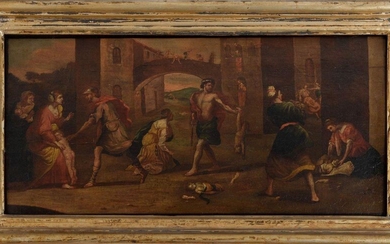 Massacre of the Innocents Italian school, 19th centuryoil painting on woodin frame32.5 x 68 cm