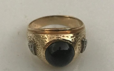 Mens Star Sapphire, 14k and Diamond Ring