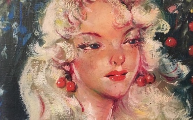 Mid 20th Century French Portrait in Kitsch Style, Parisian Belle, Signed Oil c.1960s