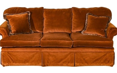 Mid Century Cotton Velvet Upholstered Sofa / Couch